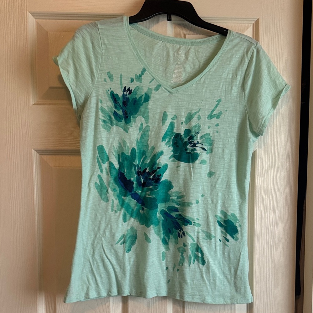 St. John's Bay Aqua Floral Short Sleeve Top